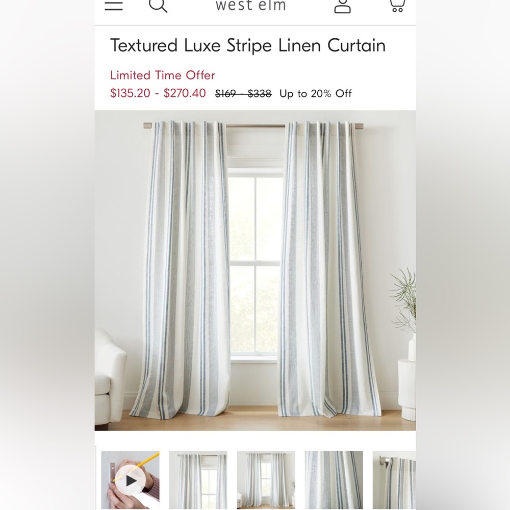 Textured Luxe Stripe Linen Curtain - arctic blue